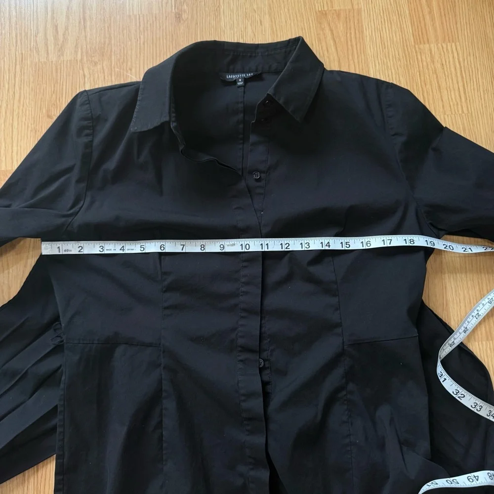 Lafayette 148 New York Black Tie Waist Button Shirt Women Size 8 Stretch - Picture 5 of 7